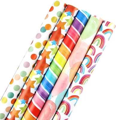 Productafbeelding van Gouden cadeaupapier rollen, 44 cm x 3 meter - 4 rollen met gouden prints