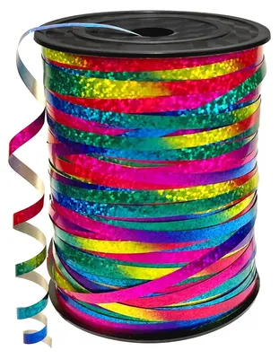 Produktbild von 450 Meter Geschenkband - 5mm Schleifenband Regenbogen - Glänzend Bunt Glitzer Ringelband Ballonband für Weihnachtsdeko, Ballonverschlüsse, Geschenkverpackung, Hochzeitsdeko