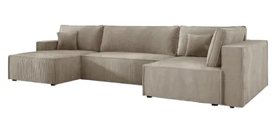 Produktbild von Ecksofa U form Schlaffunktion Cord COBRA XL 150x400 cm, Wohnlandschaft U form, Eckcouch U form, Sofa XXL, Polsterecke, Couch - Rechts Beige PS02