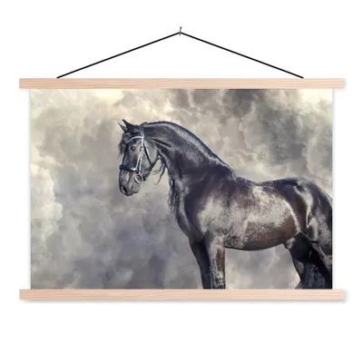 Obrázok produktu pre MuchoWow® Textilný plagát - Frízsky - Kone - Portrét - 60x40cm - S hnedými lamelami