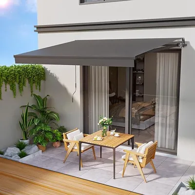 Produktbild von Gelenkarmmarkise Markise mit Handkurbel, 300x250cm, Anthrazit, Sonnenmarkise Terrassenmarkise Winkel Einstellung(5-60°), Balkon Markisen mit Wasserdichter Beschichtung inkl. Wandhalterung