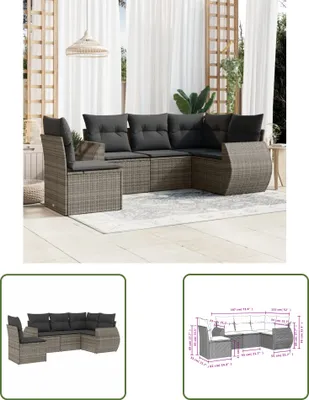 Produktbild von The Living Store 5-tlg. Garten-Sofagarnitur mit Kissen Grau Poly Rattan