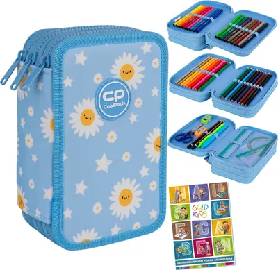Produktbild von Federmäppchen 3 Fächer - Mäppchen für Mädchen und Jungen - Federmappe 3-Fach Federtasche Gefüllte Schüleretui 46-teilig Schulmäppchen Hausaufgabenheft