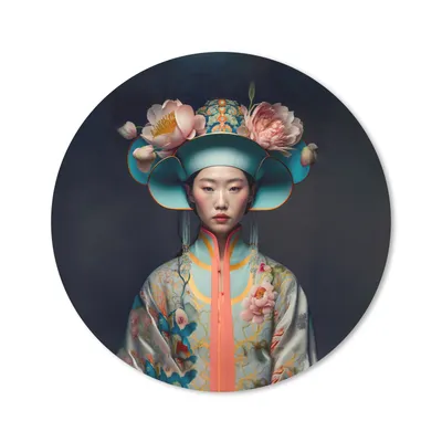 Produktbild von MuchoWow® Mauspad Mousepad Frauen - Asiatisch - Porträt - Kleidung - Blumen 50x50 cm - Mousepads - Maus Mat - Pad - Mausunterlage - Vinyl