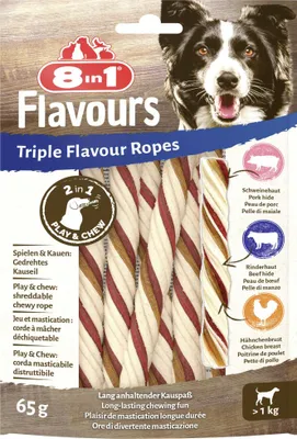 Produktbild von 8in1 Hundeleckerli Triple Flavour Ropes 65 g