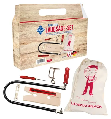 Image de Kit de scie à chantourner PEBARO 970K avec planchettes en bois, sac de scie à chantourner dans un emballage en carton coloré