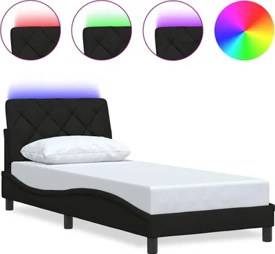 Image de vidaXL Cadre de lit avec LED sans matelas noir 90x200 cm Tissu