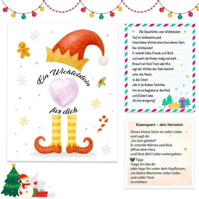 Productafbeelding van Rosenkwarts Wichtelsteen met Wichtelbrief en Organzabeutel voor Adventskalender