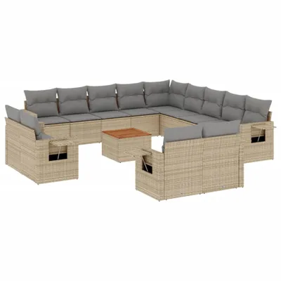 Produktbild von 14-tlg. Garten-Sofagarnitur mit Kissen Beige Poly Rattan