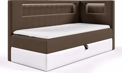 Produktbild von MEBLINI Kinderbett mit Bettkasten - Gepolstert Einzelbett mit Matratze - Polsterbett mit Stauraum - Bett mit Kopfteil - Stauraumbett - GARETH 3 - 100x200 Rechts - H3/Braun Samt