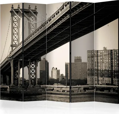Produktbild von Akusticher Raumteiler Brücke Foto Paravent 225x172 cm beidseitig auf Vlies-Leinwand bedruckt Akustikschaum Trennwand Spanische Wand Sichtschutz Home Office New York Manhattan d-C-0136-z-c