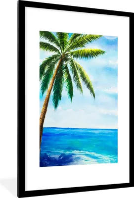 Produktbild von MuchoWow® MuchoWow® Gerahmtes Poster Meer - Palme - Himmel 60x90 cm - Poster mit zchwarzem Bilderrahmen - Dekoration - Wandposter Wohnzimmer - Hochwertig