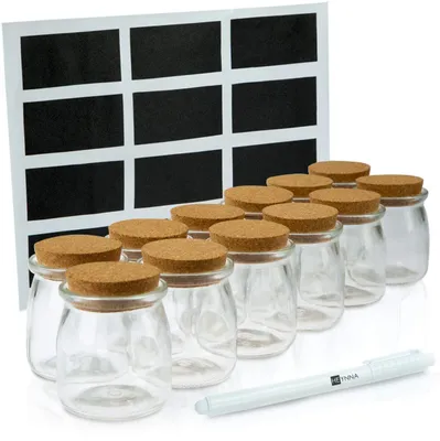 Produktbild von Gewrzglser Set / 12 Gewrzglser 150 ml mit Korkverschluss Brettchen Etiketten