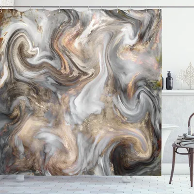 Immagine prodotto di ABAKUHAUS Tenda da doccia in marmo, colori retrò con pennellate artistiche in acquerello con effetto marmorizzato, 175 x 200 cm, sabbia marrone grigio chiaro