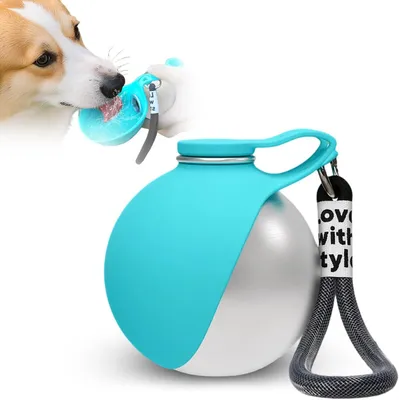 Produktbild von Hundenapf Trinkflasche für Hunde, 285 ml, Edelstahl, auslaufsicher, mit faltbarem Silikonnapf und Karabiner, für kleine Hunde und Katzen, für Spazierg