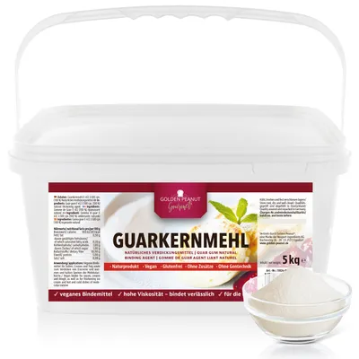 Produktbild von GOLDEN PEANUT Gourmet Guarkernmehl 3500 cps Viskosität 5 kg, zum Andicken von Speisen und Gebäck, vegan und glutenfrei