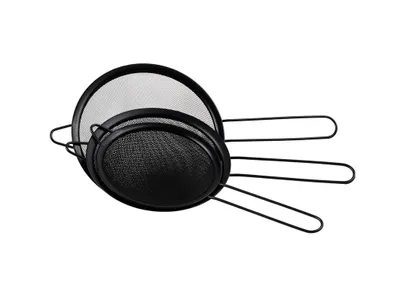 Zdjęcie produktu dla Zestaw 3 sit do kuchni, czarne, ze stali nierdzewnej | Sito o drobnych oczkach, sito do przecierania i sito do odcedzania, średnica 14, 16, 18 cm | Elegancki, matowy design
