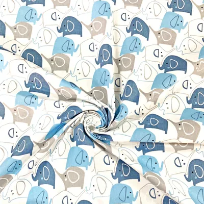 Produktbild von Baumwolle 100% Elefanten blau-dunkelblau auf weißem Hintergrund