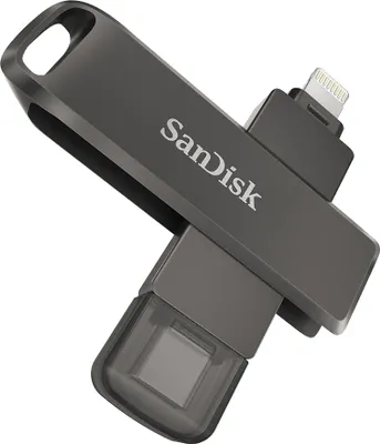 Zdjęcie produktu dla SanDisk iXpand, 256 GB, USB Type-C / Lightning, 3.2 Gen 1 (3.1 Gen 1), Obrotowy, Ochrona hasłem, Czarny
