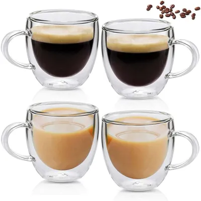 Image de Verres à latte macchiato à double paroi, 250 ml, en verre borosilicaté, avec anse, lot de 4