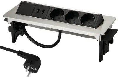 Produktbild von Versenkbare Aluminium Einbausteckdose 3-fach + USB - nickel