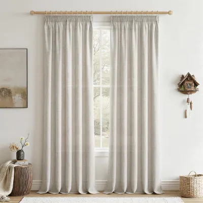 Zdjęcie produktu dla Zasłony z taśmą marszczącą 245 x 140 cm, zestaw 2 szt., wygląd lnu, półprzezroczyste, do salonu