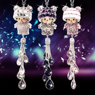 Produktbild von r Kristalldiamant-Autospiegelanhänger - Glitzernde Rückspiegeldekoration - Auto-Innenraumaccessoire für Frauen