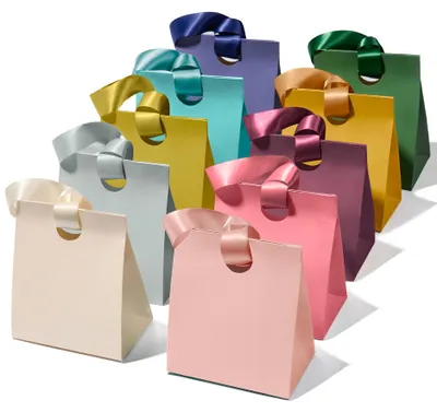 Produktbild von Set mit 10 eleganten Papiergeschenkbeuteln mit Schleifenhenkeln