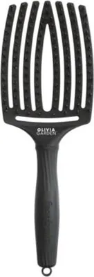 A black Olivia Garden hairbrush is shown against a white background.