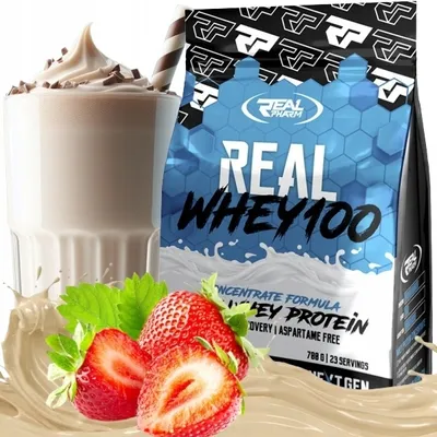 Immagine prodotto di Real Pharm Concentrato di proteine del siero di latte WPC 700 g di proteine in polvere, gusto: fragola selvatica e cioccolato bianco
