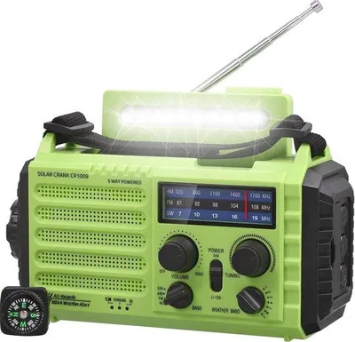 Obrázek produktu pro Noodgeval Radio se solárním panelem a powerbankou – přenosné rádio AM/FM/SW s SOS alarmem a kompasem pro domácnost i venkovní použití