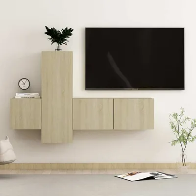 Obrázok produktu pre vidaXL 3 ks TV skrinka Sonoma dub na báze dreva - TV skrinka - TV skrinky - HiFi skrinka - HiFi skrinky