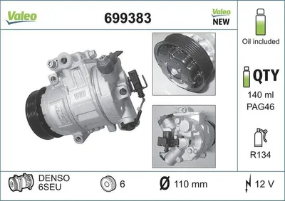Produktbild von VALEO 699383 6SEU12 Klimaanlage Klimakompressor PAG 46 R134a für VW Golf IV Schrägheck (1J1) POLO (9N) Polo Schrägheck (6R1, 6C1) Golf IV Variant