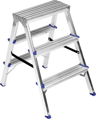 Produktbild von Doppelstufenleiter  aus polierten Aluminium-Schweissrohr-Profilen 2 x 3 Stufen Tritthöhe: 64,9 cm