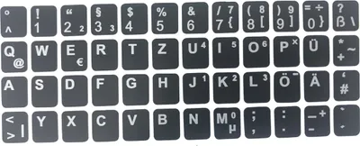 Obrázok produktu pre NEMECKÁ nálepka na klávesnicu - čierna MATT 48 kláves 1,1 cm x 1,3 cm nálepka na klávesnicu samolepiaca kompatibilná pre počítač PC notebook laptop
