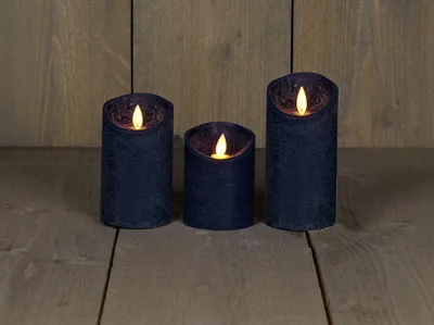 Produktbild von 3er Set LED Echtwachskerze Kerze Farbauswahl Timer flackernde Wachskerze Kerzen Antik Blau