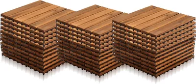 Produktbild von Izrielar 55 STK Holzfliesen Terrassenfliesen Holz Fliesen Mosaik 30x30 cm - Balkonfliesen wetterfest aus Akazienholz mit Klicksystem für Terrasse Balkon