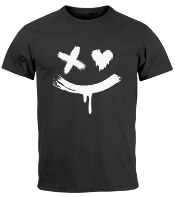 Produktbild von Herren T-Shirt mit Print Aufdruck Smile Techwear Fashion Streetstyle Trendmotiv Neverless® anthrazit S