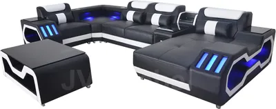 Produktbild von Leder Sofa Couch Polster Eck Garnitur Moderne Wohnlandschaft Tisch + USB + LED
