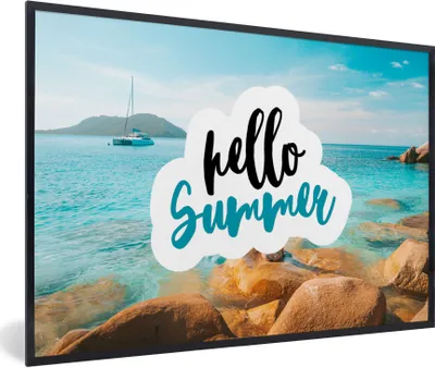Produktbild von MuchoWow® Gerahmtes Poster Sommer - Zitat - Boot - Meer 90x60 cm - Poster mit Schwarzem Bilderrahmen Wandposter Rahmen Foto Bilder - Fotorahmen - Foto-Plakat