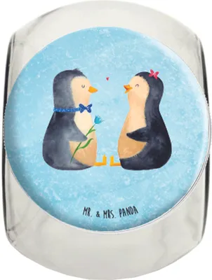 Produktbild von Mr. & Mrs. Panda gewürzglas Pinguin Pärchen L 870ml - Eisblau - Geschenk, Teedose, Dekoglas, Glasdose, Verknallt, Hochzeit, Verlobung, Hochzeitstag, Bonboniere, Liebe