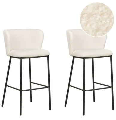 Produktbild von BELIANI Barstuhl 2er Set Cremeweiß Bouclé und Metall mit Niedriger Lehne Fußstützen Retro Design Sitzmöbel Wohnzimmer Küche Bar Wohnküche Ausstattung