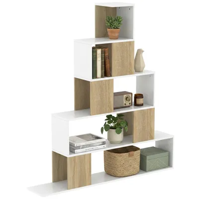 Produktbild von Modernes Bücherregal mit 5 Einlegeböden und stufenförmigem Design, 120 x 22 x 131,5 cm, Weiß und Holz