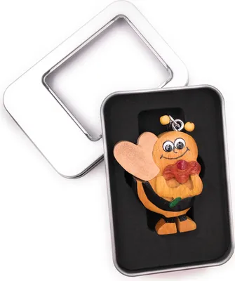 Obrázek produktu pro Přívěsek na klíče dřevěný včela čmelák vosa hmyz s mašlí sladký přívěsek v dárkové krabičce