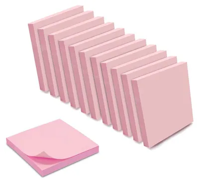 Image de Blocs-notes adhésifs, couleur rose pastel, 12 blocs de 100 feuilles, format 75 x 75 mm, pour le bureau