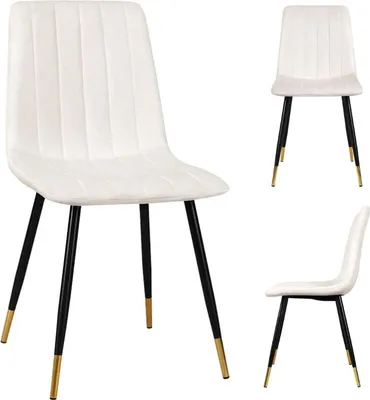Produktbild von Gepolsterten Stuhl aus Velours, Wohnzimmerstuhl, Esszimmerstuhl, goldene Beine, Beige