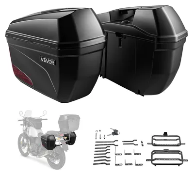 Obrázek produktu pro VEVOR Boční kufry na motocykl, 2 kusy po 23 litrů, s držáky z ABS plastu. Černé boční kufry s třístupňovým zamykáním, červenými reflexními prvky, bezpečnostními zámky a klíči, ochrana proti stříkající vodě IPX4