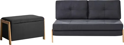 Zdjęcie produktu dla BELIANI Komplet wypoczynkowy do salonu czarny tapicerowany sofa z funkcją spania oraz ławka ze schowkiem styl glam nowoczesny