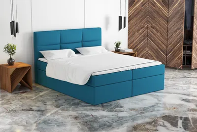 Produktbild von Boxspringbett KROS 160x200 mit 2 Bettkästen, Bonell-Matratze und Topper. Farbe:  Blau