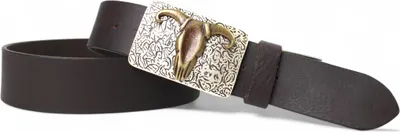 Produktbild von FRONHOFER Herren Ledergürtel mit Büffelkopf Gürtelschnalle, Büffelleder, Westerngürtel 4 cm